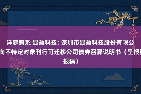 洋萝莉系 显盈科技: 深圳市显盈科技股份有限公司向不特定对象刊行可迁移公司债券召募说明书（呈报稿）