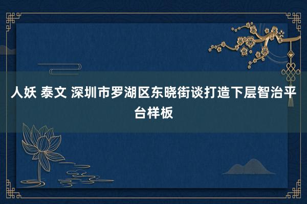 人妖 泰文 深圳市罗湖区东晓街谈打造下层智治平台样板