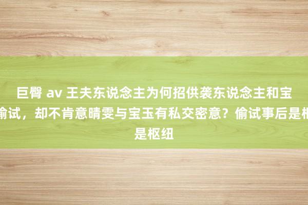 巨臀 av 王夫东说念主为何招供袭东说念主和宝玉偷试，却不肯意晴雯与宝玉有私交密意？偷试事后是枢纽