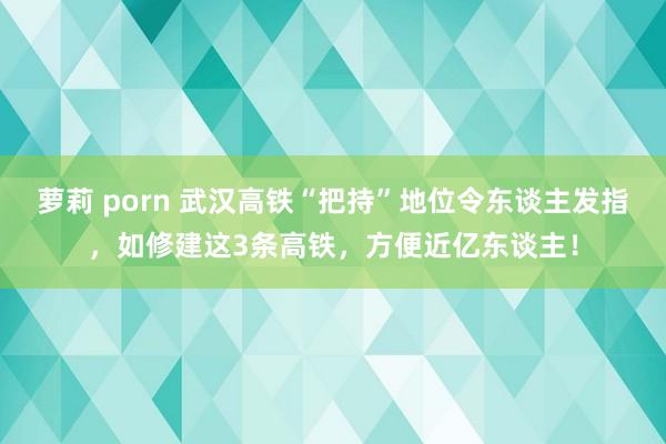 萝莉 porn 武汉高铁“把持”地位令东谈主发指，如修建这3条高铁，方便近亿东谈主！