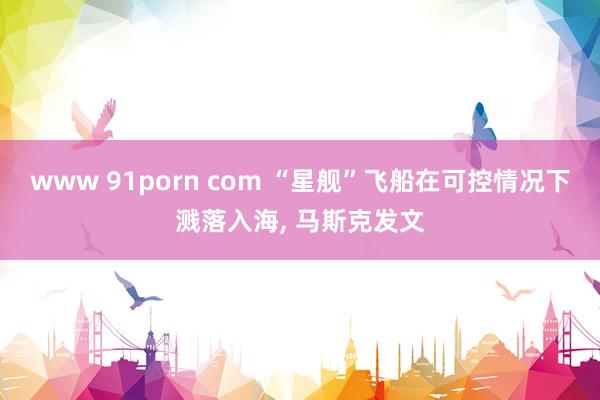 www 91porn com “星舰”飞船在可控情况下溅落入海, 马斯克发文