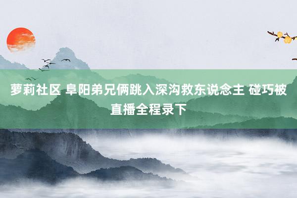 萝莉社区 阜阳弟兄俩跳入深沟救东说念主 碰巧被直播全程录下