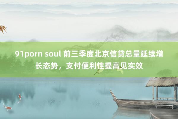 91porn soul 前三季度北京信贷总量延续增长态势，支付便利性提高见实效