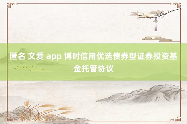 匿名 文爱 app 博时信用优选债券型证券投资基金托管协议