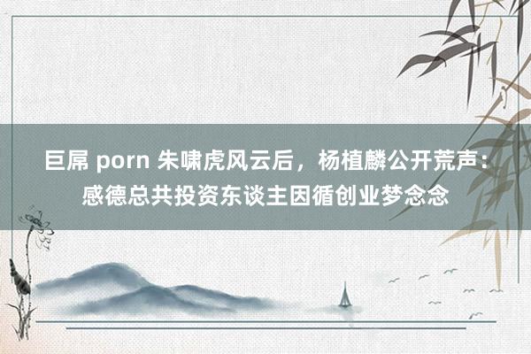 巨屌 porn 朱啸虎风云后，杨植麟公开荒声：感德总共投资东谈主因循创业梦念念