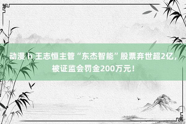 动漫 h 王志恒主管“东杰智能”股票弃世超2亿，被证监会罚金200万元！