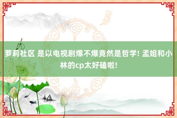 萝莉社区 是以电视剧爆不爆竟然是哲学! 孟姐和小林的cp太好磕啦!