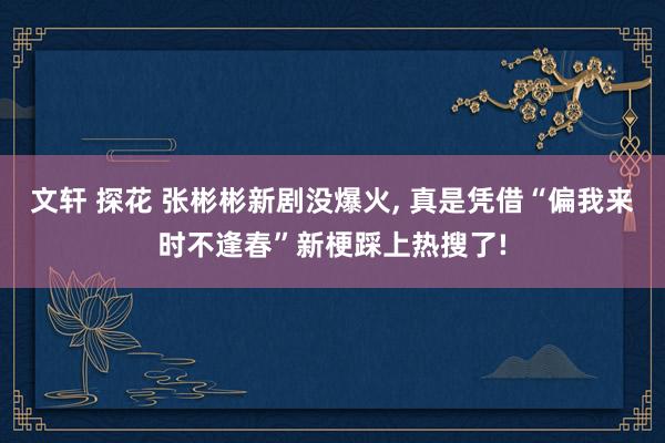 文轩 探花 张彬彬新剧没爆火， 真是凭借“偏我来时不逢春”新梗踩上热搜了!